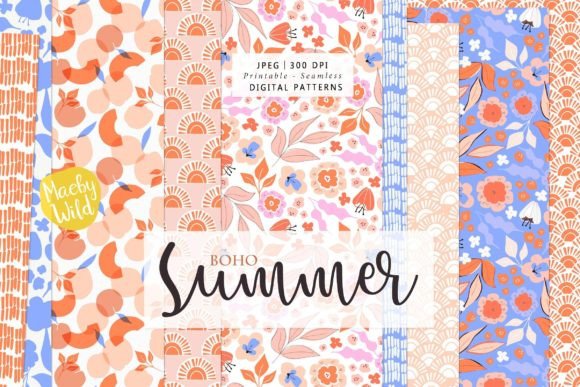 Boho Summer Peaches, Sunshine Flowers: A Thoughtful Look at Hand-Painted Digital Patterns for Creative Projects