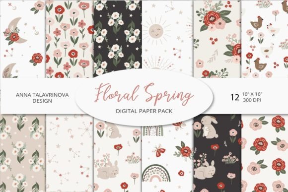 Floral Boho Spring Seamless Pattern Pack