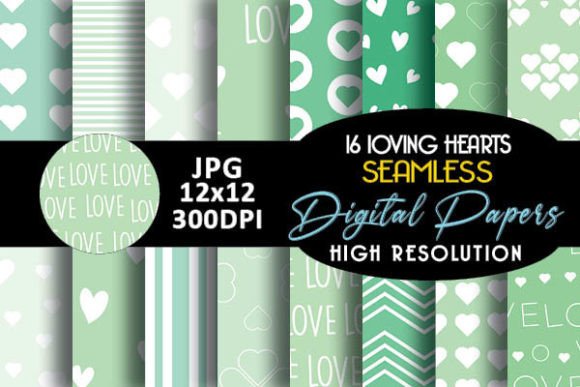 Mint Loving Hearts Pattern Digital Paper