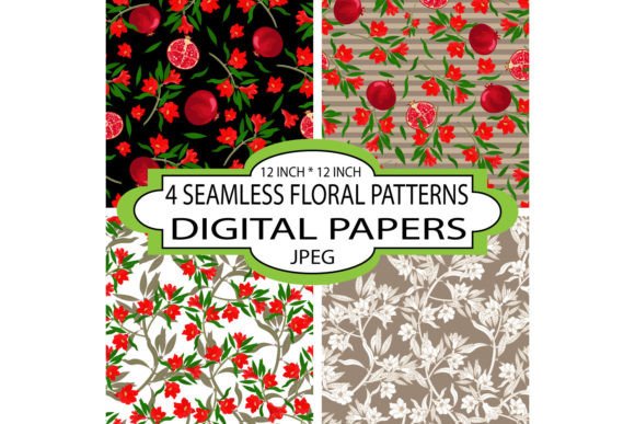 Pomegranates and Flowers, Digital Paper