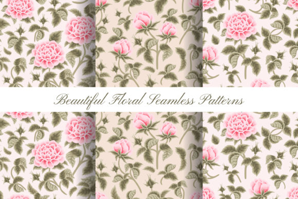 Vintage Pink Flower Seamless Pattern Set